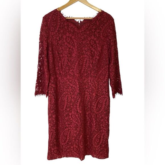 Talbots Burgundy Knee Length Lace Fringe Dress Size 14 - Picture 1 of 10
